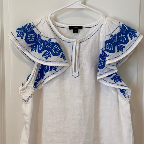 Jcrew embroidered linen flounce top xs - Picture 2 of 7